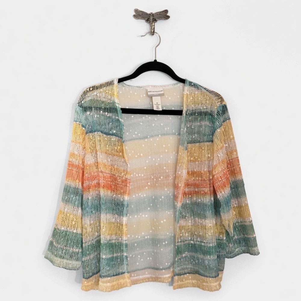 Pastel Sparkle Knit Boho Sheer Shrug Open Cardigan Medium Petite